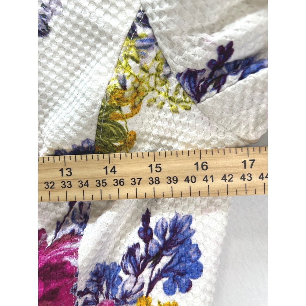 Susan Graver Floral Moto Jacket White Textured Waffle Knit Asymmetric Zip Size 6 - Picture 11 of 15